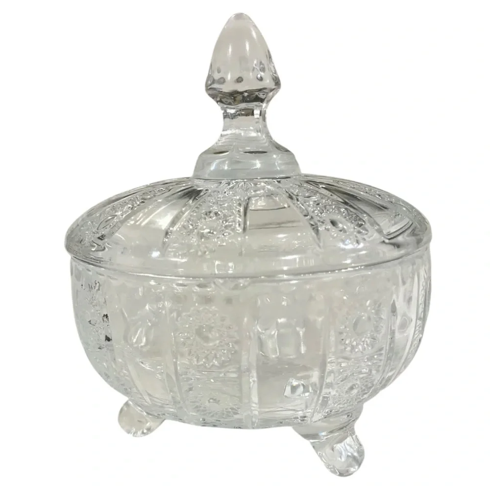 Vintage 1964 Delisoga 3-Footed Diamond Cut Starburst Pattern Candy Dish
